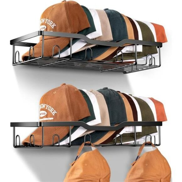 Wall Mounted Metal Hat Rack Organizer Holds 40 Baseball Caps Snapbacks Visors - Picture 1 of 7